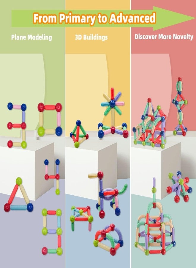 Kiditos DIY STEM Magnetic Sticks Building Blocks Toy for Kids, 3D Magnetic Balls and Rods Set Kids Montessori Educational Toys Stacking Toys for Kids Age 3+ Years (128 Pcs), Multi - Image 3